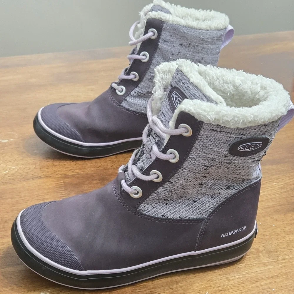 KEEN Youth Girls Kids Elsa Winter‎ Insulated Waterproof Snow Purple Boots Sz 2